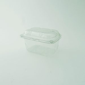 Plastikinis R-PET indelis uogoms su atlenkiamu dangteliu, 250 g