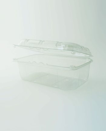 Plastikinis R-PET indelis uogoms su atlenkiamu dangteliu, 500 g
