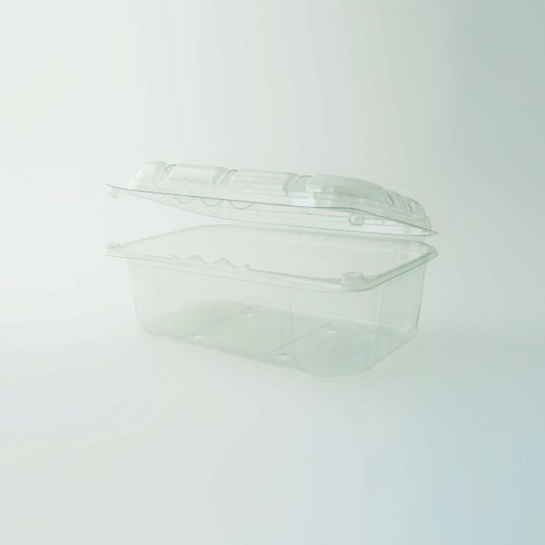 Plastikinis R-PET indelis uogoms su atlenkiamu dangteliu, 500 g