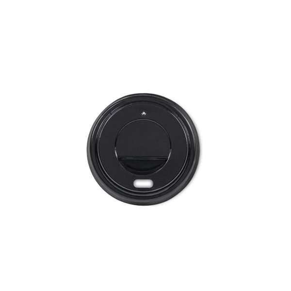 Juodas plastikinis dangtelis 65 mm popieriniams puodeliams