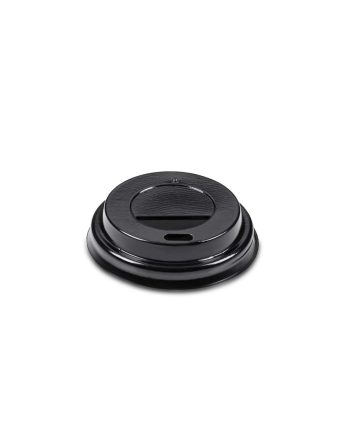 Juodas plastikinis dangtelis 65 mm popieriniams puodeliams
