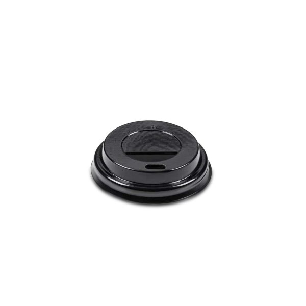 Juodas plastikinis dangtelis 65 mm popieriniams puodeliams