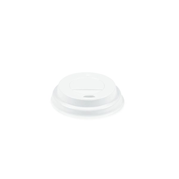 Baltas plastikinis dangtelis 65 mm popieriniams puodeliams
