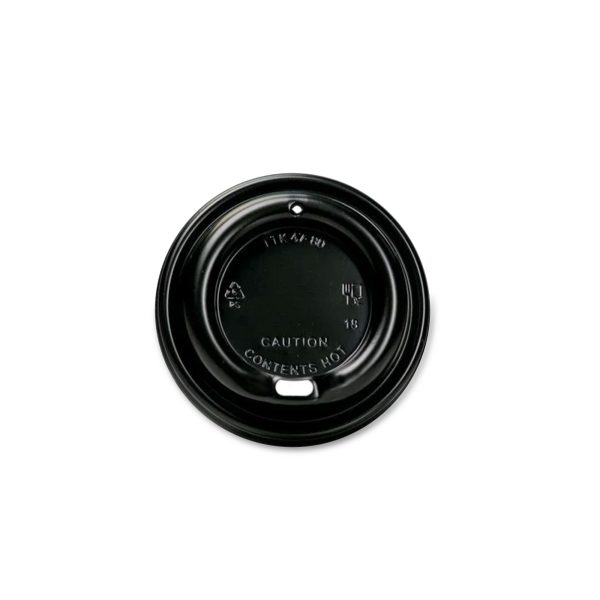 Juodas plastikinis dangtelis 80 mm popieriniams puodeliams