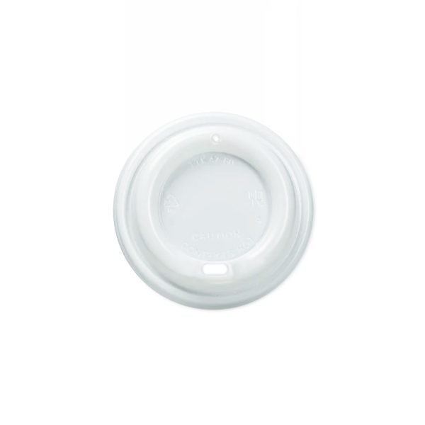 Baltas plastikinis dangtelis 90 mm popieriniams puodeliams