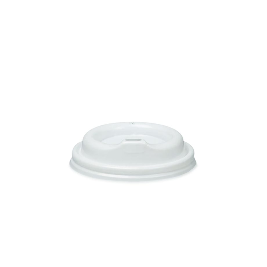 Baltas plastikinis dangtelis 90 mm popieriniams puodeliams