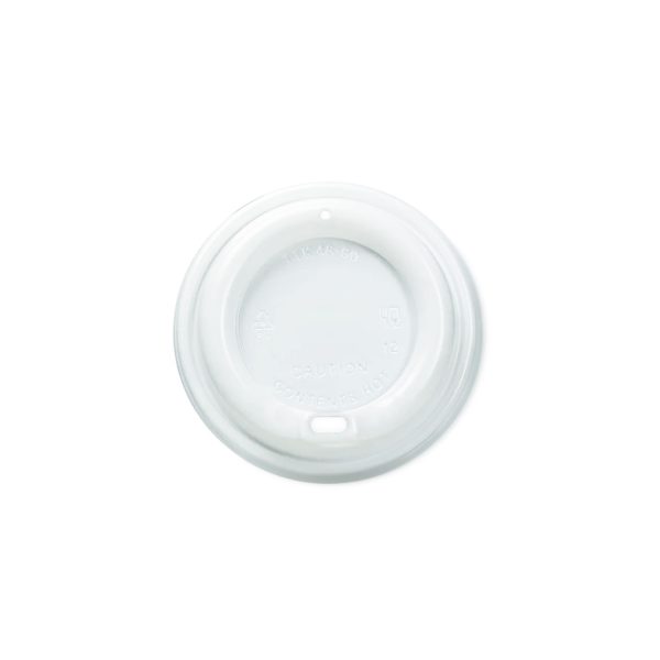 Baltas plastikinis dangtelis 80 mm popieriniams puodeliams