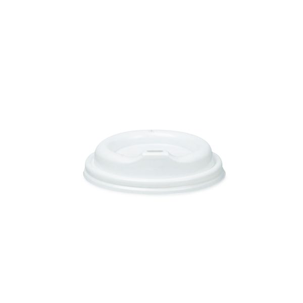 Baltas plastikinis dangtelis 80 mm popieriniams puodeliams